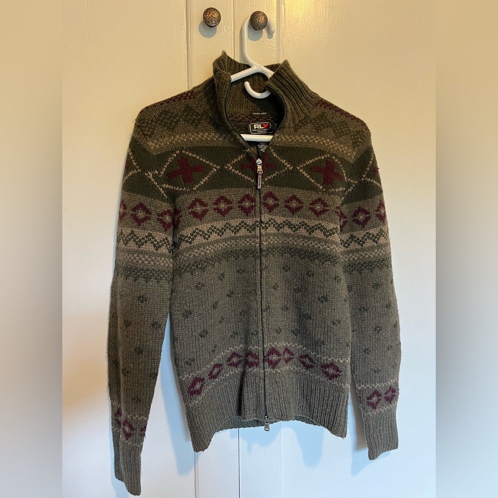 Vintage Ralph Lauren RLX Wool‎ Mockneck Fair Isle Sweater Zip Up